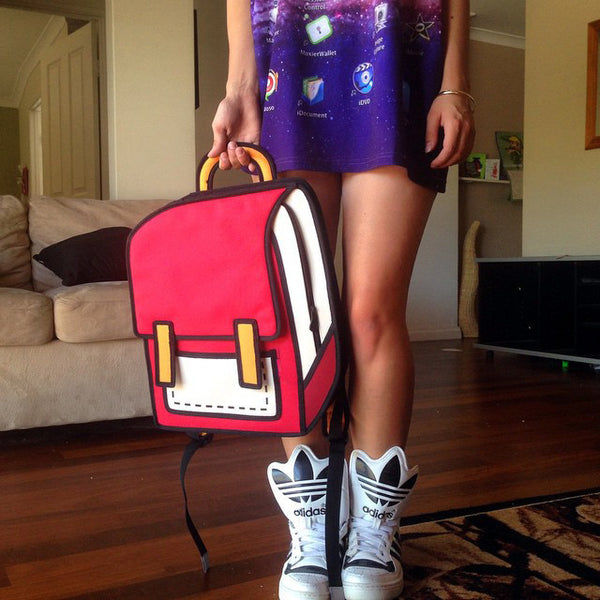 2D Block Cartoon Backpack Red