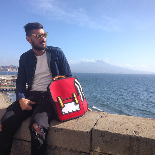 2D Block Cartoon Backpack Red